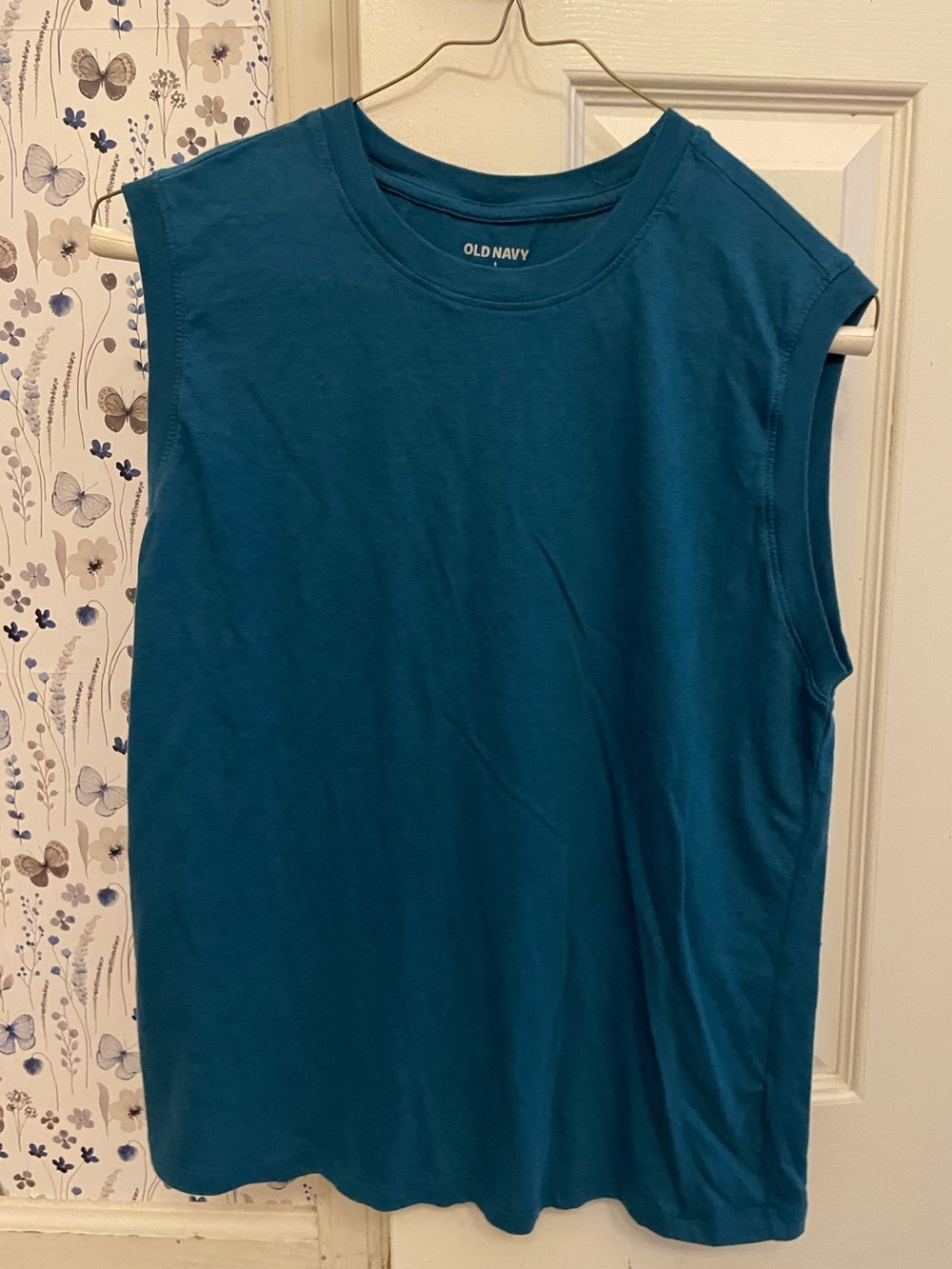 Old Navy teal sleeveless crew neck tee Sz Small, like new